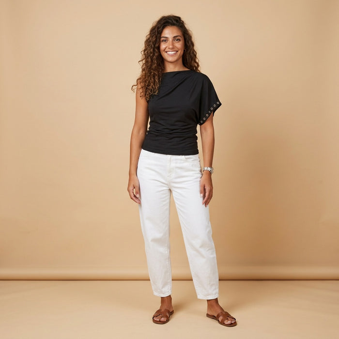 Asymmetrical Top-Rings on Sleeve-Black