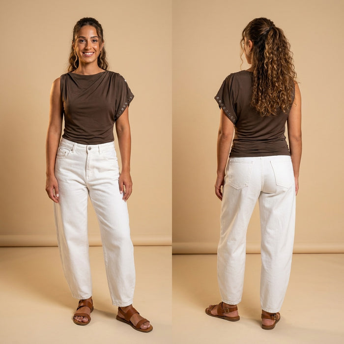 Asymmetrical Top-Rings on Sleeve-Brown