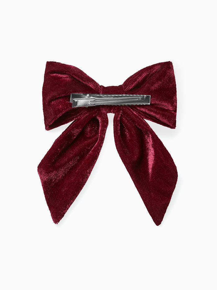 Burgundy Big Velvet Bow Girl Clip