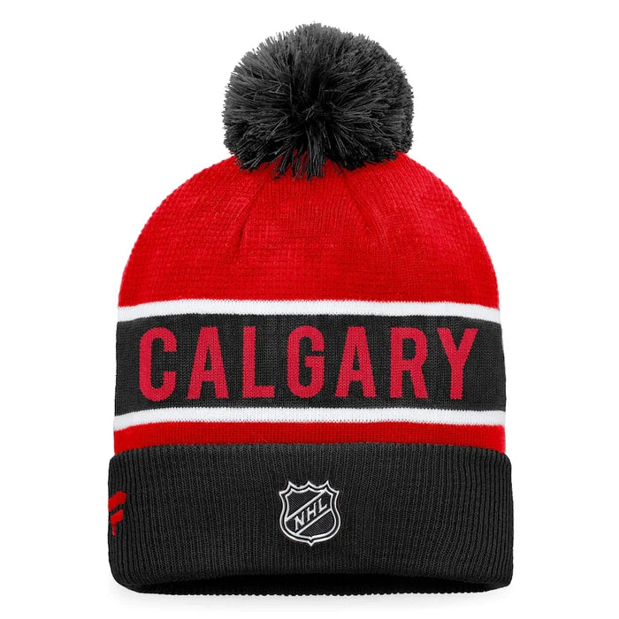Calgary Flames Fanatics Branded Black/Red 2022 NHL Draft - Authentic Pro Cuffed Knit Toque with Pom