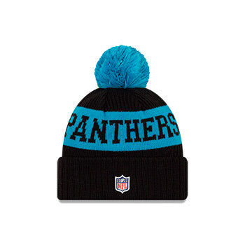 Carolina Panthers New Era Black/Blue 2020 NFL Sideline - Official Sport Pom Cuffed Knit Toque