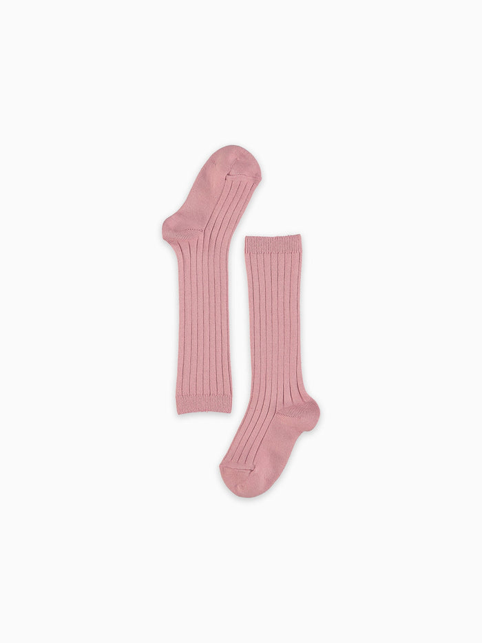Dusty Pink Ribbed Knee High Girl Socks