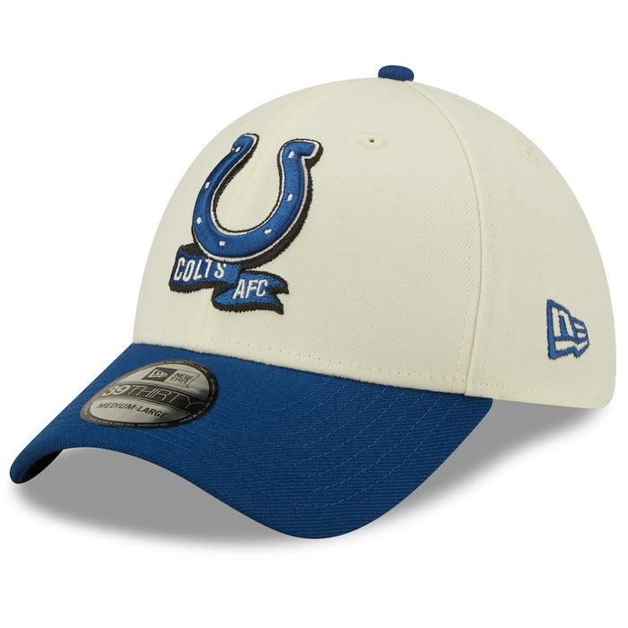 Indianapolis Colts 2022 Sideline New Era Cream/Royal - 39THIRTY 2-Tone Flex Hat