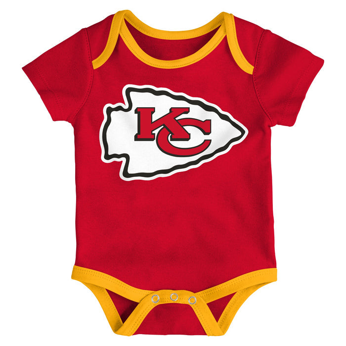 Infant Kansas City Chiefs Red/Gold/Heathered Gray Champ 3-Piece Bodysuit Set