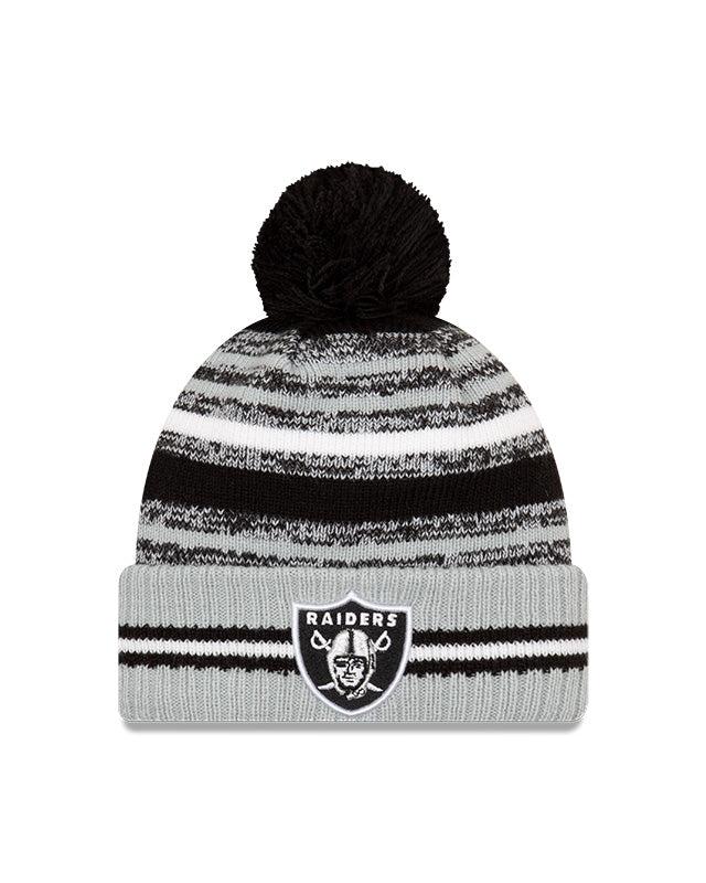 Las Vegas Raiders New Era 2021 NFL Sideline - Sport Official Pom Cuffed Knit Hat - Gray/Black
