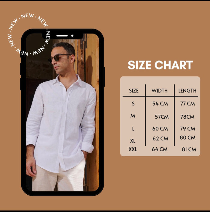 Men's Cotton Linen Shirts - White-Comfortable Fit-(Size XXL)