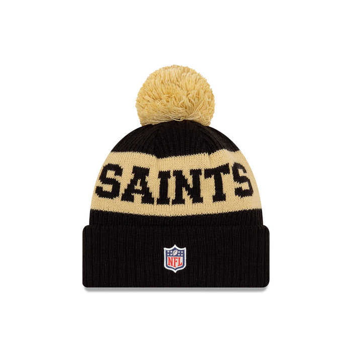 New Orleans Saints New Era Black/Gold 2020 NFL Sideline - Official Sport Pom Cuffed Knit Toque