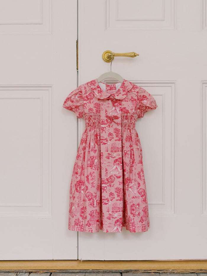 Nicky Hilton x La Coqueta Pink Toile de Jouy Theodora Girl Hand-Smocked Dress
