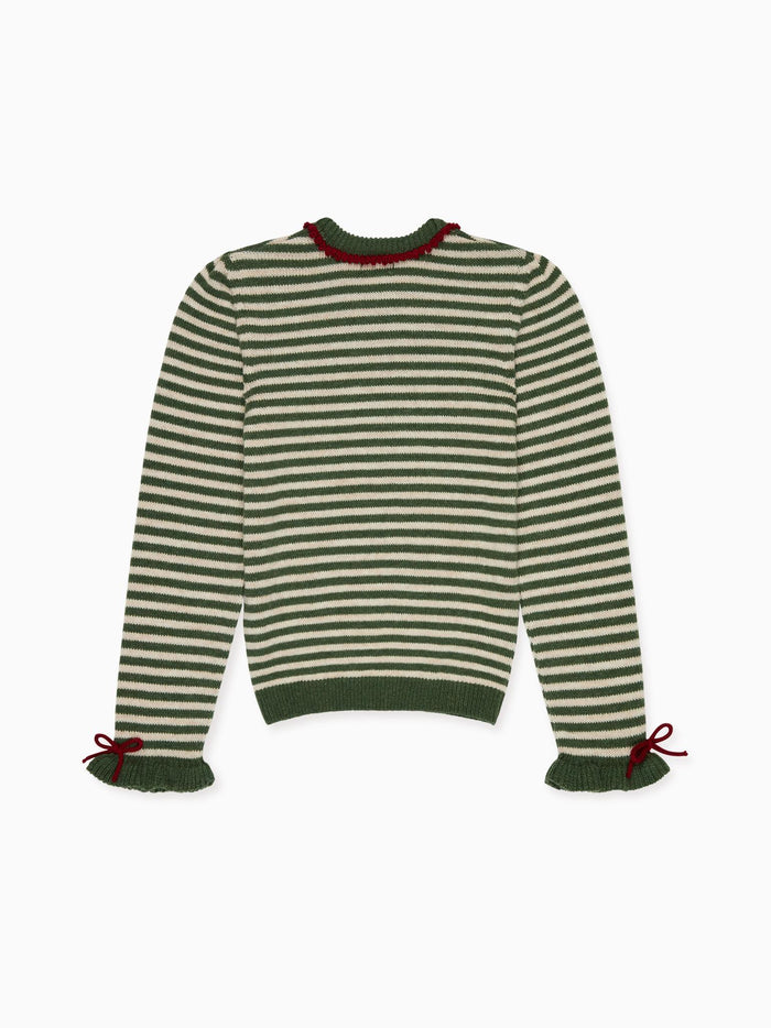 Olive Green Stripe Matilde Merino Girl Jumper