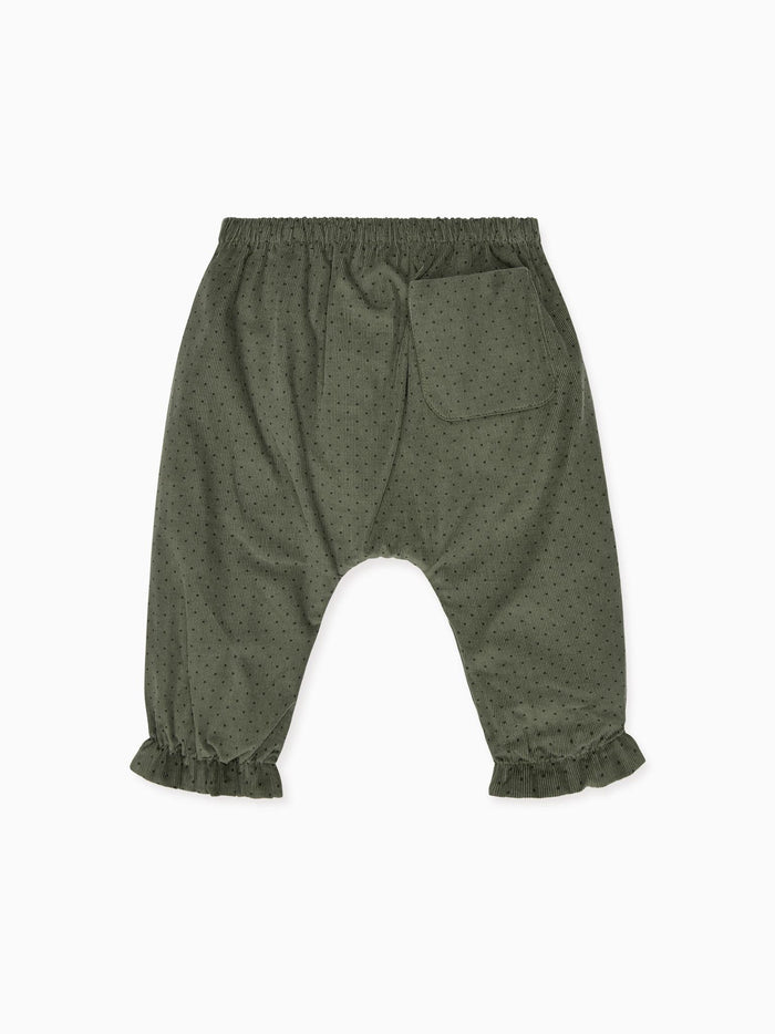 Olive Polka Dot Forna Corduroy Baby Girl Trousers