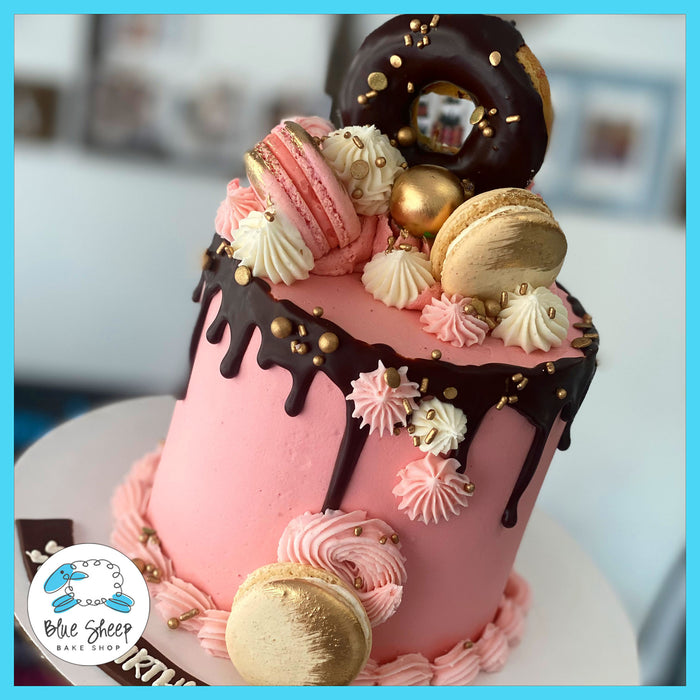pink gold & ganache to go cake