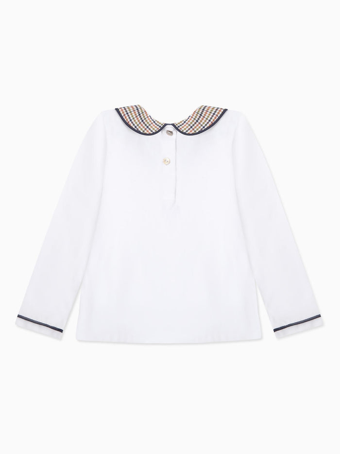 White & Green Check Romo Long Sleeve Baby Top