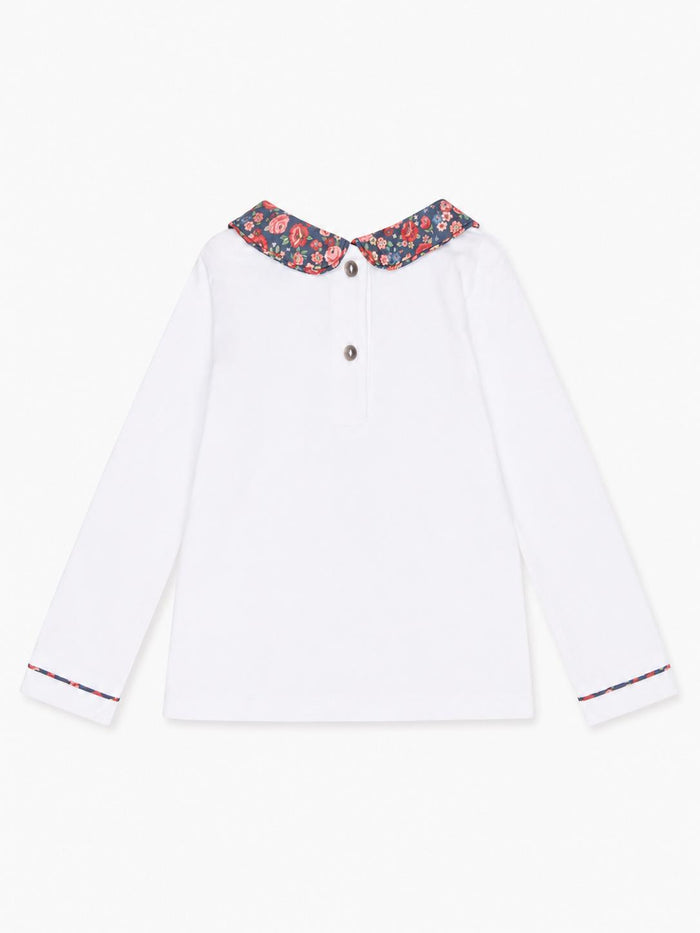 White & Navy Floral Iziar Long Sleeve Girl Top