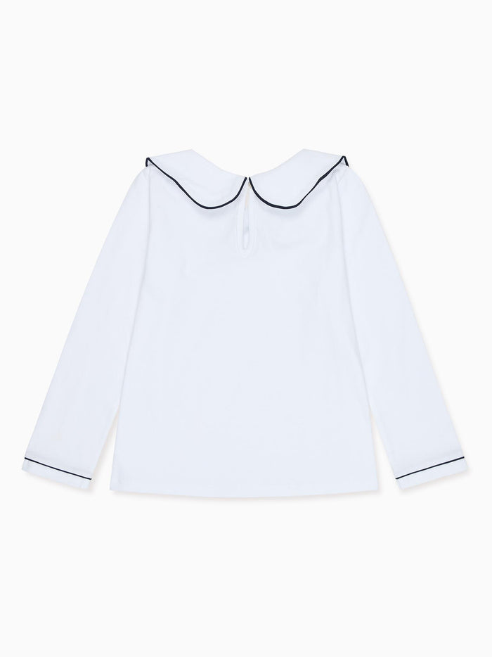 White & Navy Iziar Long Sleeve Girl Top
