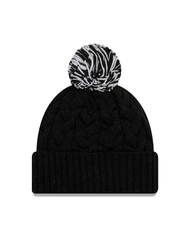Women's Las Vegas Raiders New Era Cozy Cable Laser Cuff Pom Knit Toque
