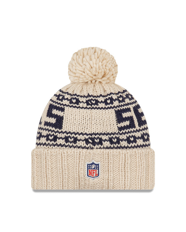 Women's Seattle Seahawks New Era 2021 NFL Sideline Pom Cuffed Knit Hat - Natural