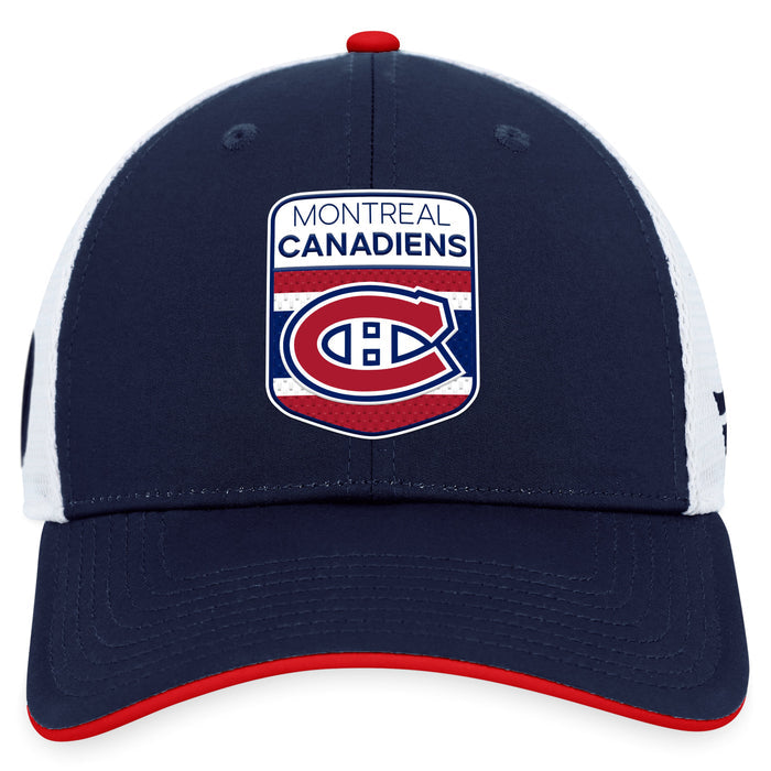 Youth Montreal Canadiens Fanatics Branded Blue 2023 NHL Draft On Stage Trucker Adjustable Hat