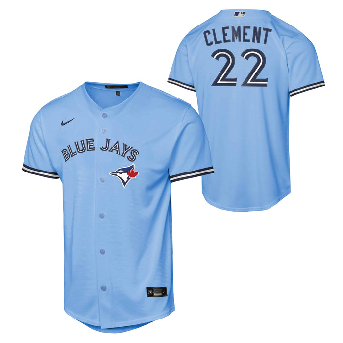 Youth Toronto Blue Jays Ernie Clement #22 Powder Blue Baseline Jersey