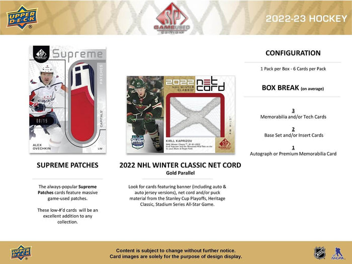 2022-23 Upper Deck SP Game Used Hockey Cards Hobby Box