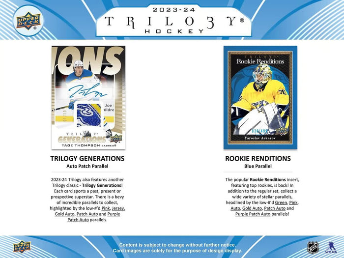 2023/24 Upper Deck Trilogy Hockey Cards Hobby Box
