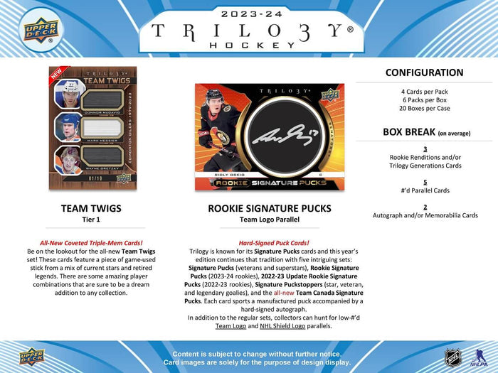 2023/24 Upper Deck Trilogy Hockey Cards Hobby Box
