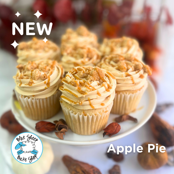 Apple Pie Cupcakes with spiced apple filling, caramel drizzle, and crumble topping