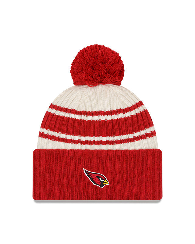 Arizona Cardinals New Era 2022 Sideline - Sport Cuffed Pom Knit Hat - Cream/Red