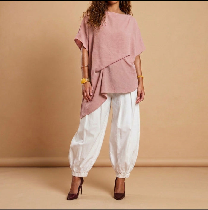 Asymmetrical Long Flowy Top-Powder Pink