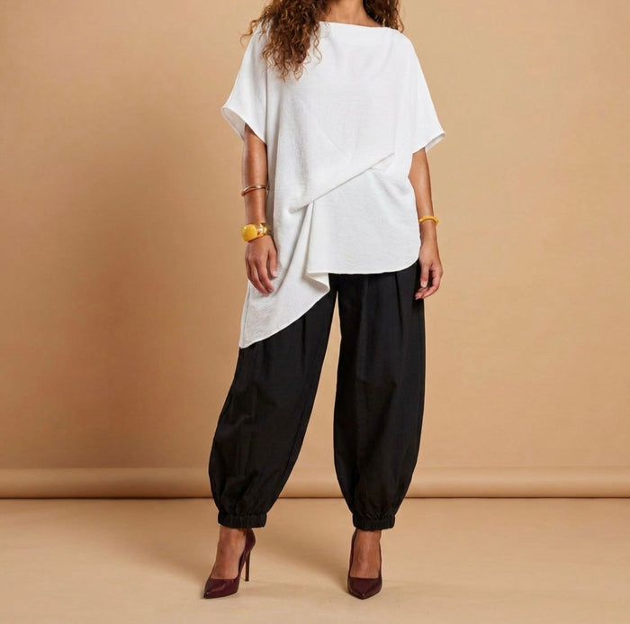 Asymmetrical Long Flowy Top-White