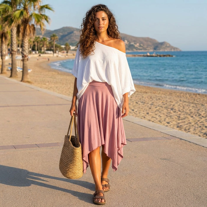 Asymmetrical Skirt-Cashmere Pink