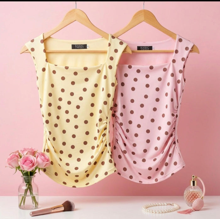 Basic Square Neck-Polka Dots-Pink & Brown Spots