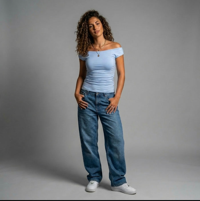 Basic Top-Off Shoulder-Sky Blue
