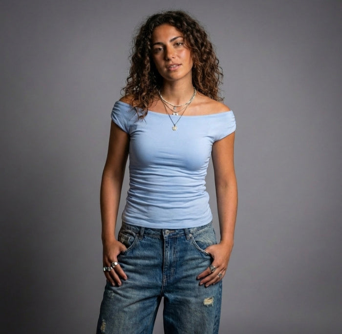 Basic Top-Off Shoulder-Sky Blue