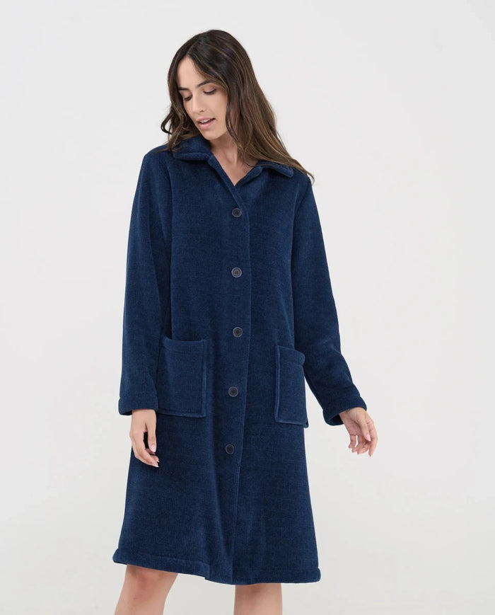 Bata larga mujer invierno abierta con botones marino