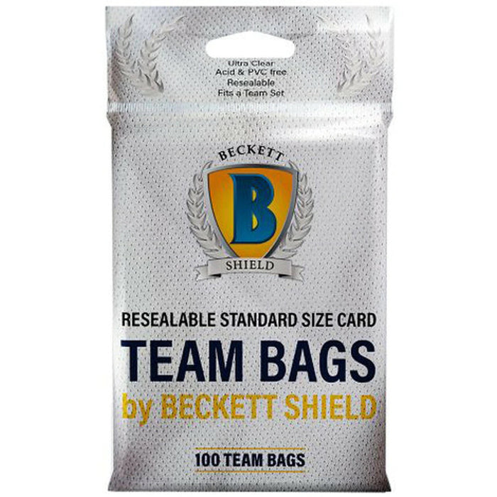 BECKETT SHIELD: RESEALABLE STANDARD CARD SIZE : TEAM BAGS (100ct)