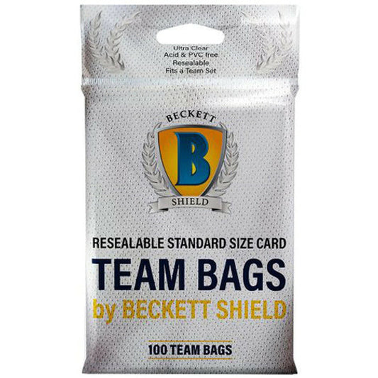 BECKETT SHIELD: RESEALABLE STANDARD CARD SIZE : TEAM BAGS (100ct)