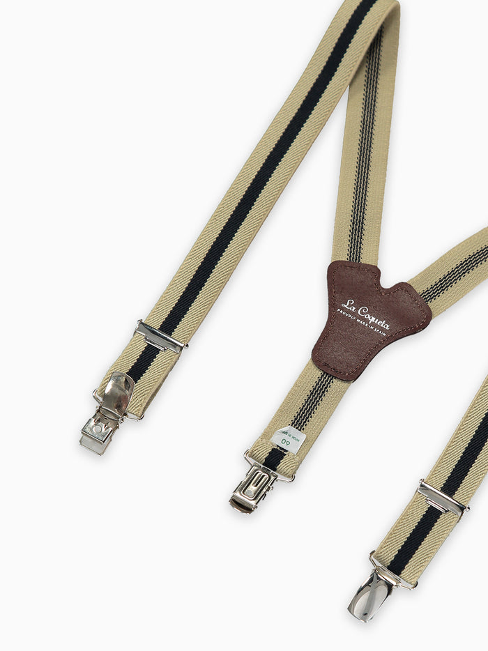 Beige/Navy Blue Striped Boy Braces