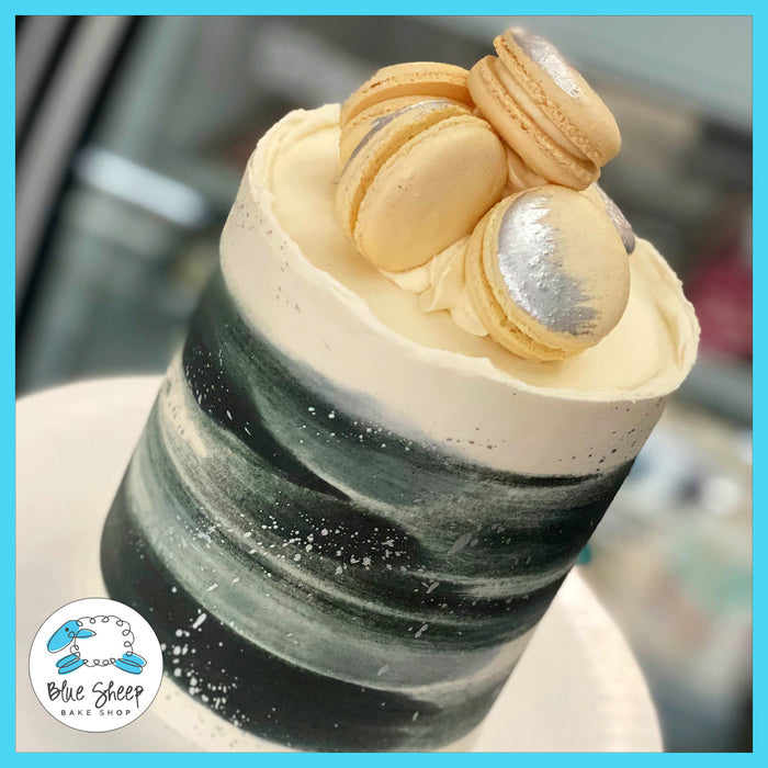 black and grey swipe birthday cake nj
