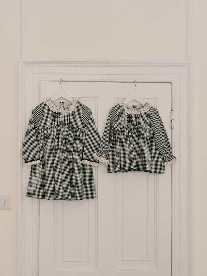 Black Gingham Aurelia Girl Empire Dress