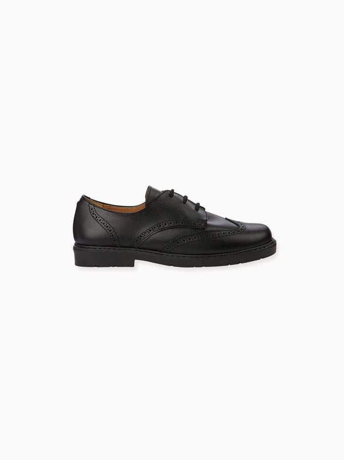 Black Leather Lace Up Kids School Shoes