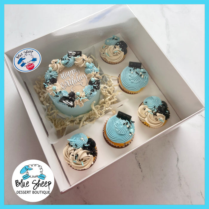 Blue Elegance Birthday Bento Gift Box | Cake & Cupcakes