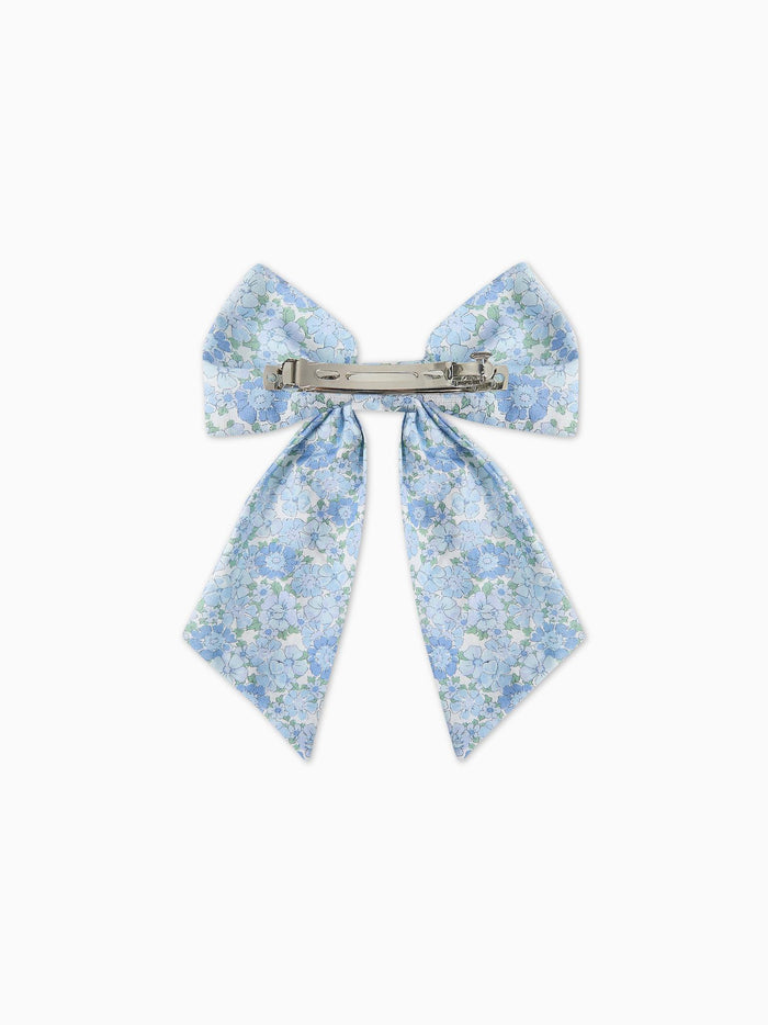 Blue Floral Girl Large Long Bow Clip