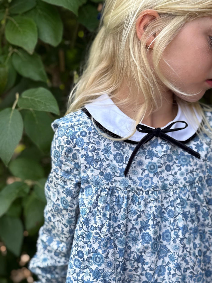 Blue Floral Iris Made With Liberty Fabric Girl Empire Dress