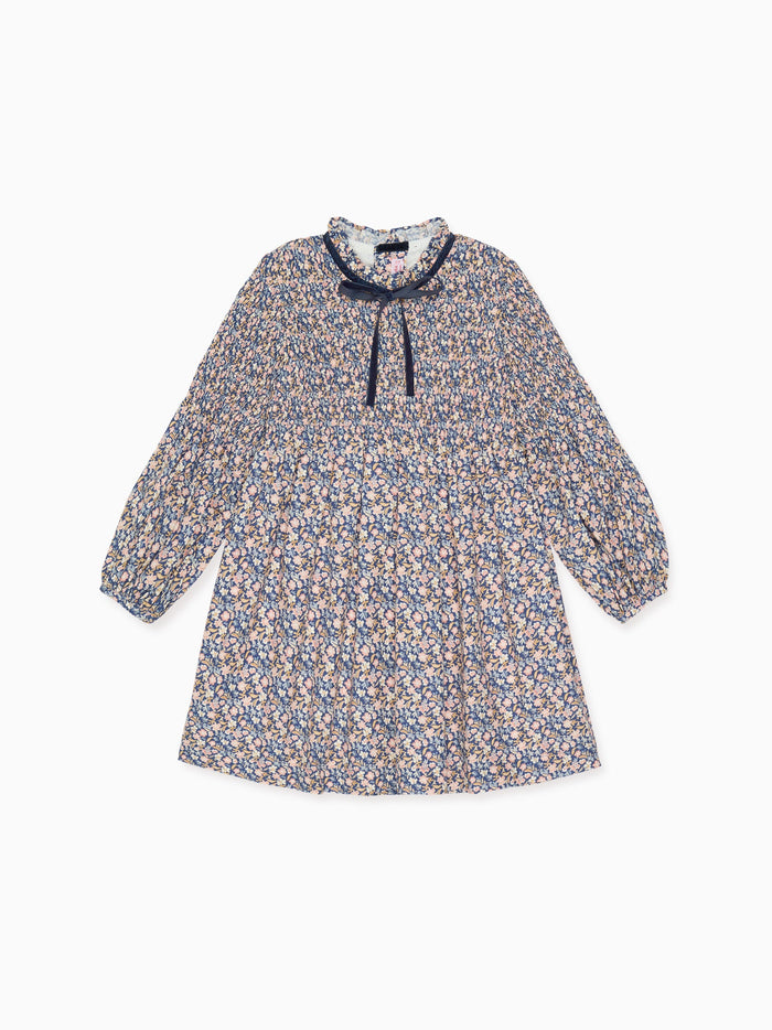 Blue Floral Raya Girl Smocked Dress
