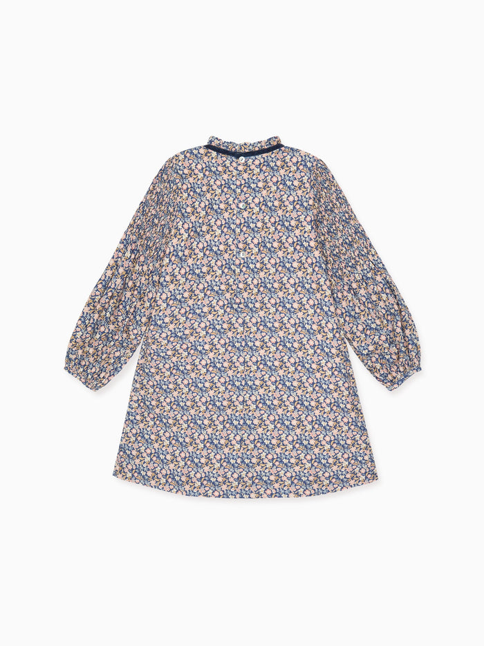 Blue Floral Raya Girl Smocked Dress