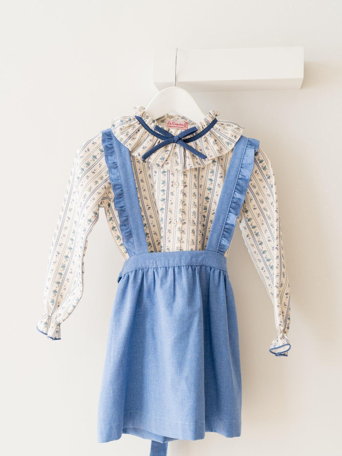 Blue Floral Stripe Felixia Long Sleeve Girl Shirt