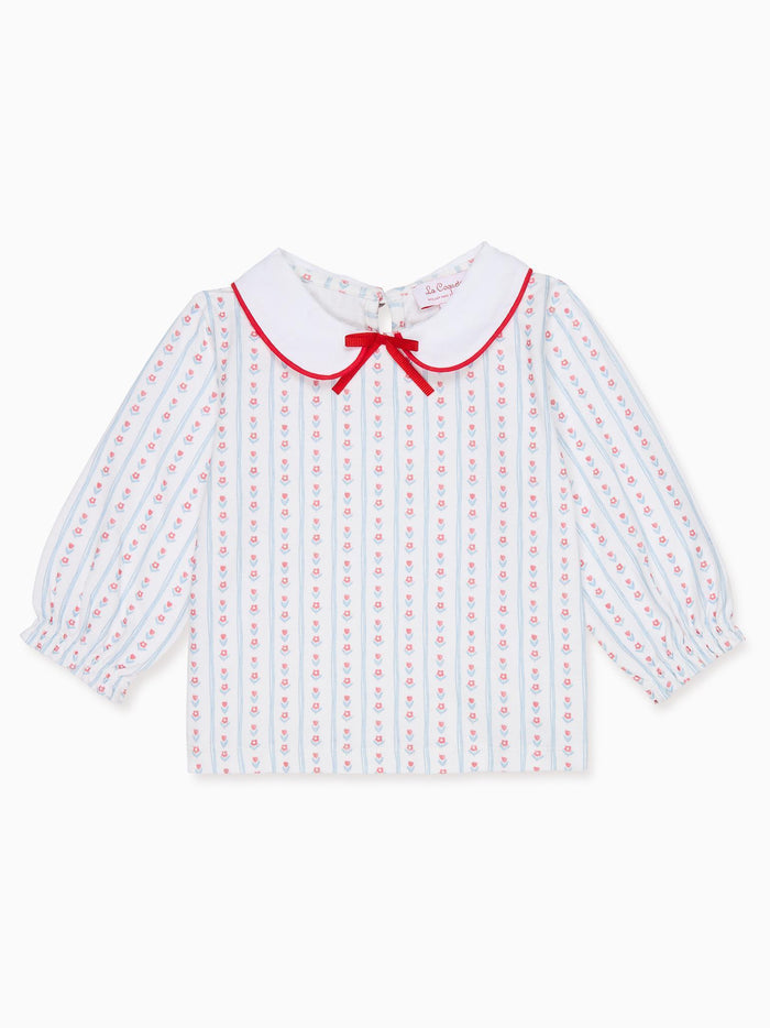 Blue Stripe Elisia Long Sleeve Baby Girl Top