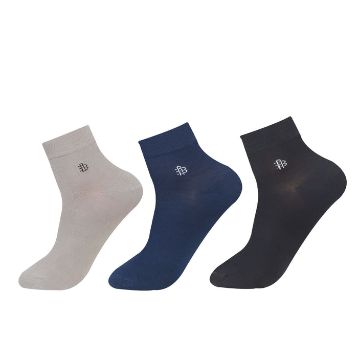 Bonjour Solid Collection Bamboo Ankle Socks for Men - Pack of 3 (Grey, Navy & Black)