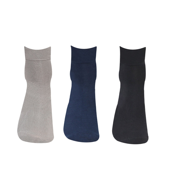 Bonjour Solid Collection Bamboo Ankle Socks for Men - Pack of 3 (Grey, Navy & Black)