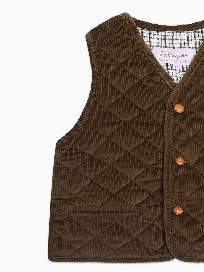 Brown Caza Corduroy Boy Sleeveless Jacket